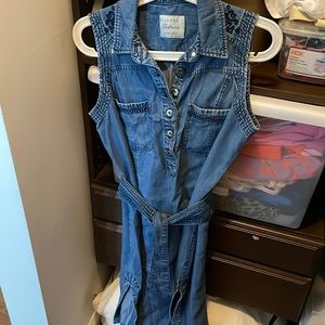 JACHs Girlfriend New york embroidered jean dress with side Slits
